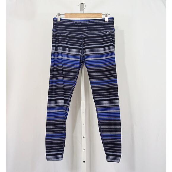 Calvin Klein Performace Wick Blue Stripe Leggings Pants Ruched Misses Size L - Picture 1 of 6
